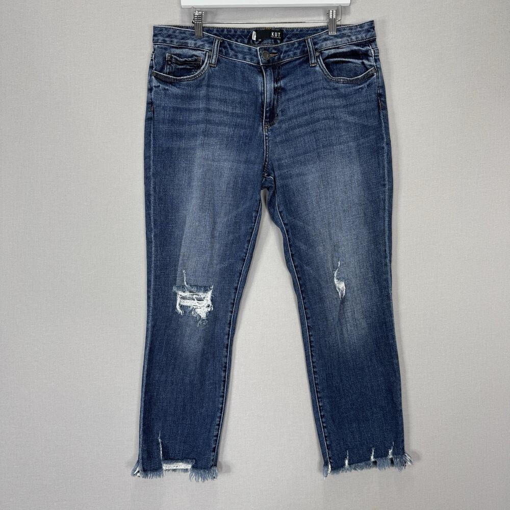 KUT From The Kloth Reese Ankle Straight Leg Jeans Womens 14 Blue Distressed